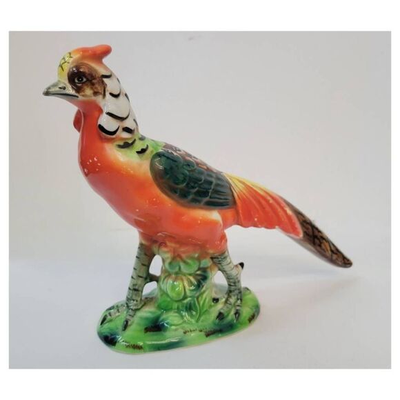 Vintage 1950's Large Handpainted Ceramic Pheasant Bird Figurine